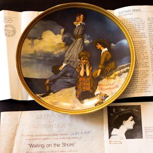 Norman Rockwell Fine China Collectible "Waiting on the Shore" 14K Gold Trim